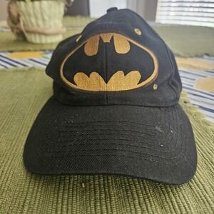 Vintage Batman Hat Cap Baseball Strap Back One Size Black Logo 1991 DC Mens